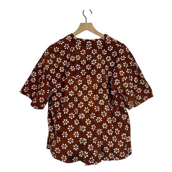 Madewell Floral Block Print Camp Shirt Size Large Brown Button Up Short Sleeve - Picture 3 of 6